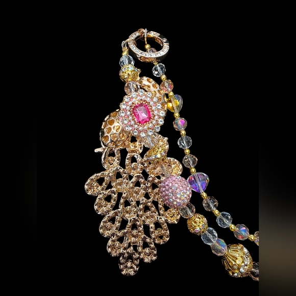 Pink Peacock Crystal Bag Charm - Picture 4 of 4